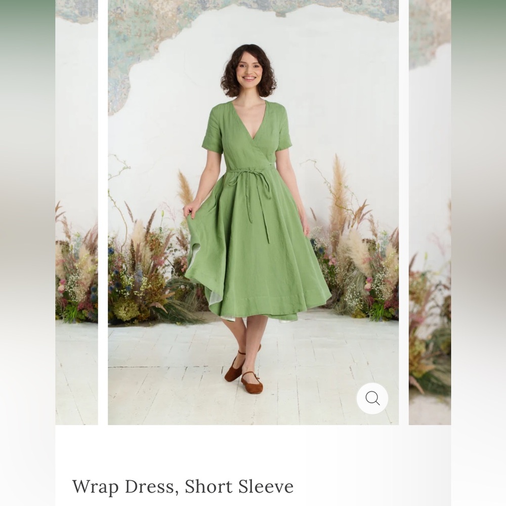 Son De Flor Wrap Dress, Short Sleeve , Matcha